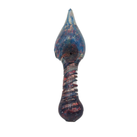 6inch Fancy Shaped Blue with Red Spirals Hand Pipe