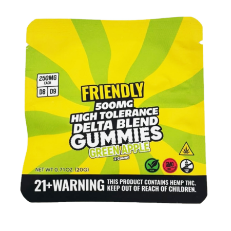 Friendly | 500mg D8/D9 High Tolerance Delta Blend Gummies | 2 Count