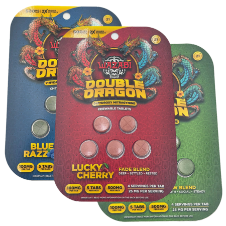 Wazabi Double Dragon | 500mg 7-Hydroxy Tablets | 5 Count
